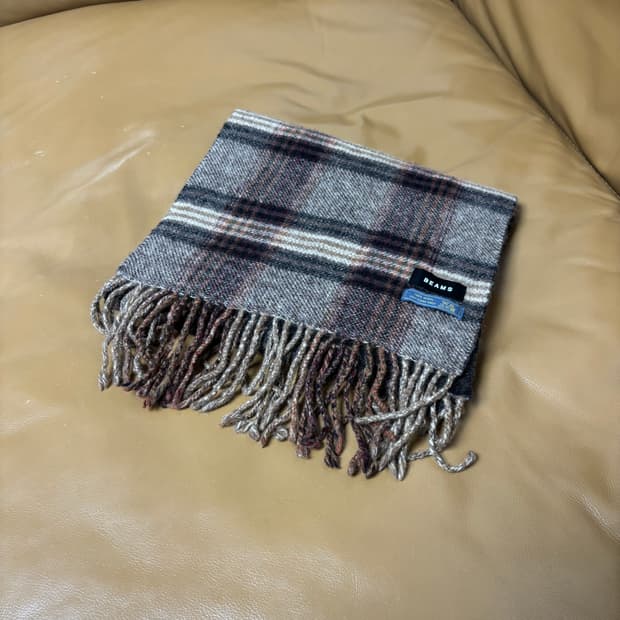 Beams 빔즈 플레이드 체크 브라운 머플러 목도리 (Brown)