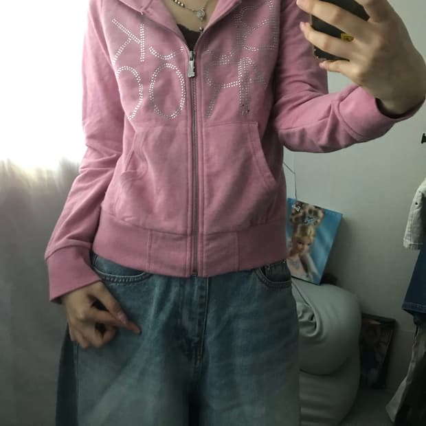 버카루 핑크 큐빅 후드집업