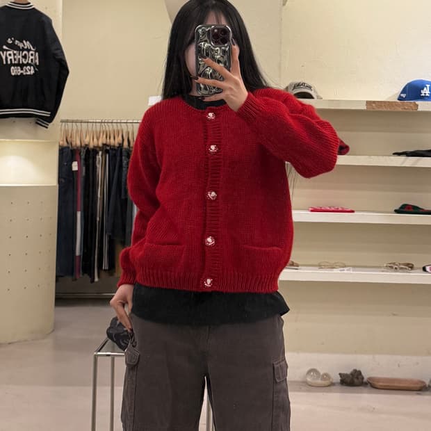 핑크하우스 레드 백 포인트 니트 가디건 U1690