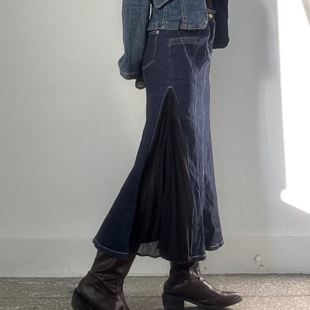 머메이드 데님 롱 스커트