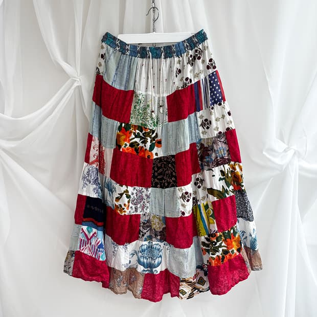 barcelona patchwork vacation long skirt