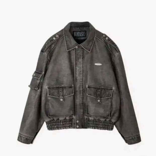 보헤미안서울 레더 봄버 자켓 워시드 그레이