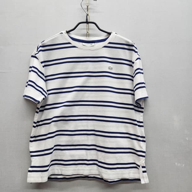 라코스테 로고 스트라이프 크롭 반팔티 34(M)