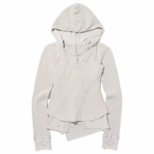 미스치프 레이어드 와플 후드 세트 블리치드 베이지