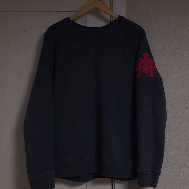 [L] 크롬하츠 레더패치 페이퍼잼 맨투맨 네이비