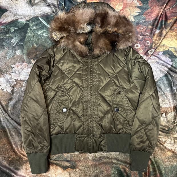 후아유 빈티지 카키울프죠숏패딩 S