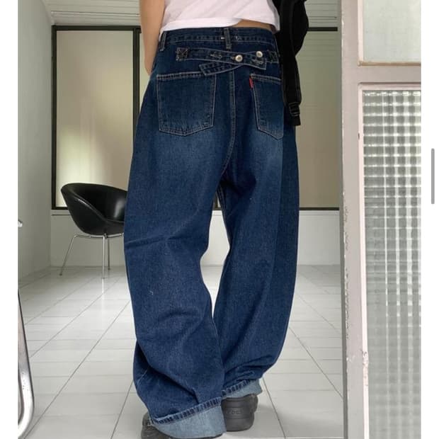 릿킴 와이드 팬츠 CROSS BOTTON WIDE JEANS
