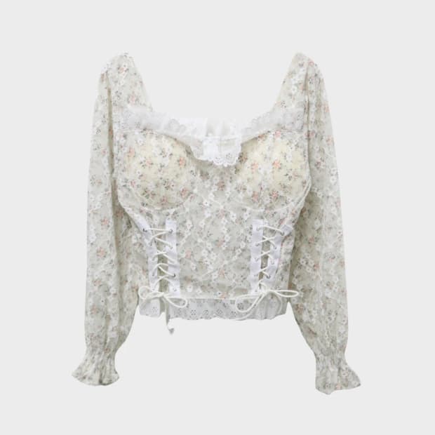 위고 플라워 레이스 코르셋 블라우스 59901