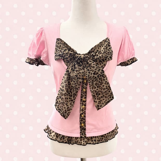 로걀 히메갸루 레오파드 리본 반팔