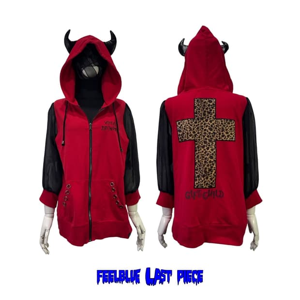 DIG DEEP leopard cross devil 시스루 집업 후디