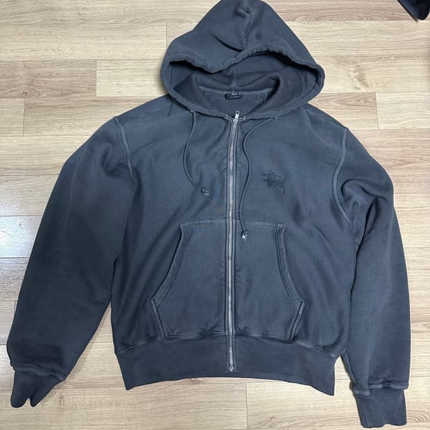 스투시 베이직 피그먼트 다이드 집 후드 블랙 m