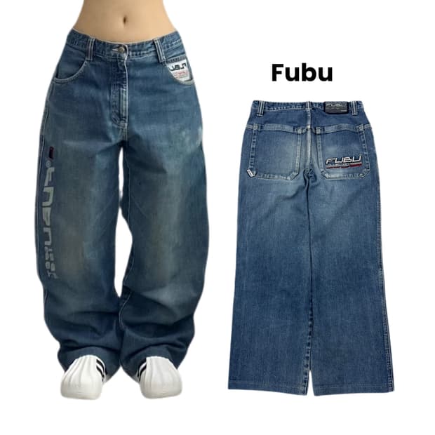 FUBU 후부 올드스쿨 힙합 와이드 워싱 데님팬츠
