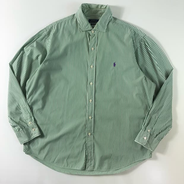 Polo  폴로 랄프로렌 자수 코튼 그린 스트라이프 셔츠 