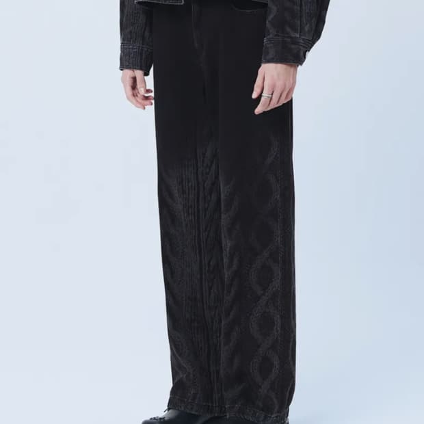 마틴플랜 Rope Knit Lazer Denim Pants - BLACK