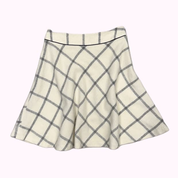 ivory wool flare check skirt