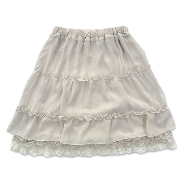 빈티지 Axes Femme 아이보리 프릴 미디 스커트