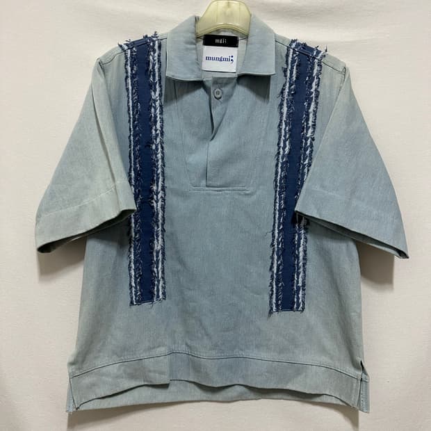 데님 디테일 반팔셔츠