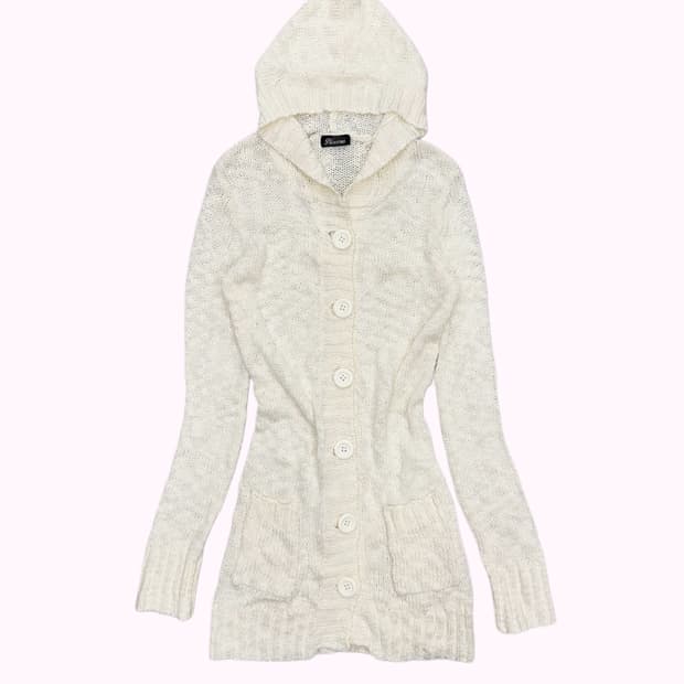 ivory hood knit long cardigan
