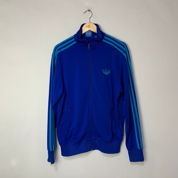 아디다스 파랑/민트 삼선 트랙탑 파이어버드 져지 빈티지 100