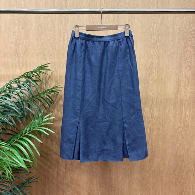 지방시 린넨 블렌드 미디 스커트 플레어 실루엣 허리 밴드 디테일 네이비