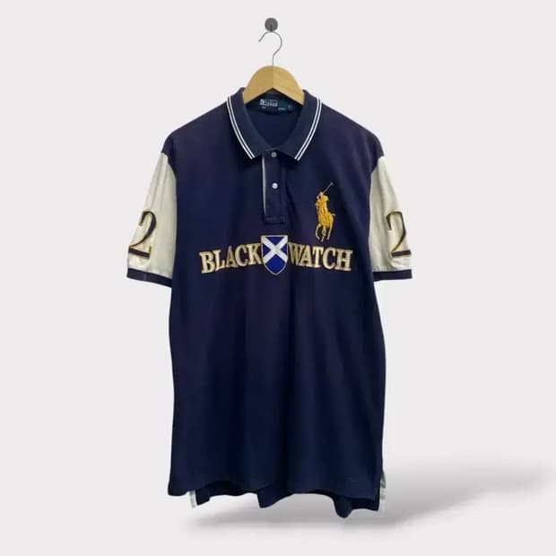 폴로 블랙와치라인 골드 빅포니 피케 반팔티 L