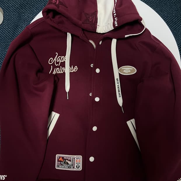 에이프 후드 스타디움 자켓 버건디 s