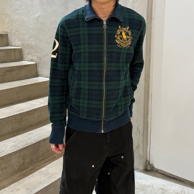폴로 랄프 로렌 블랙워치 타탄 체크 집업 자켓