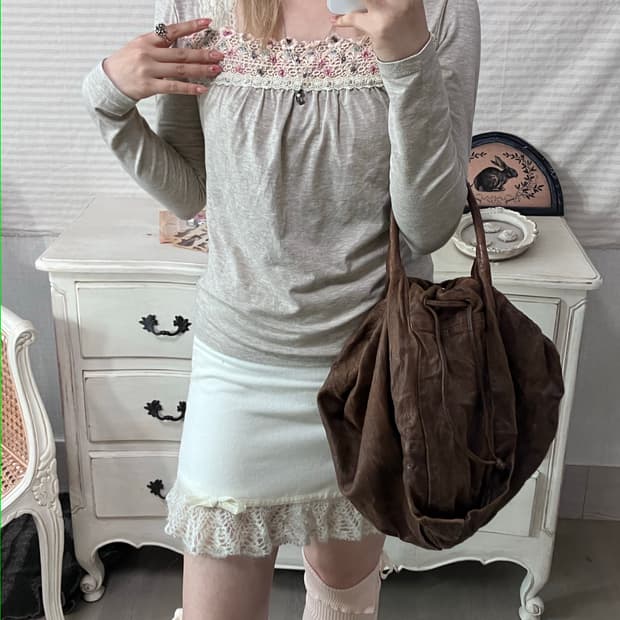 jpn vintage beige mori lovely lace t