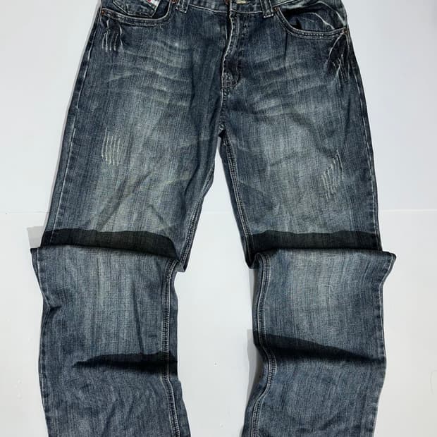 디젤 D 진청 자수 와이드 데님 팬츠