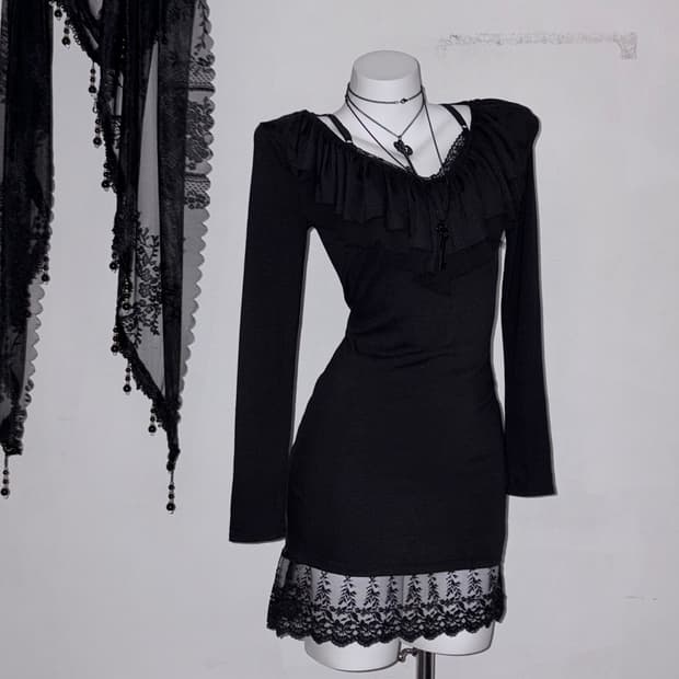 블랙 러플 원피스 연말모임룩 추천 🖤 