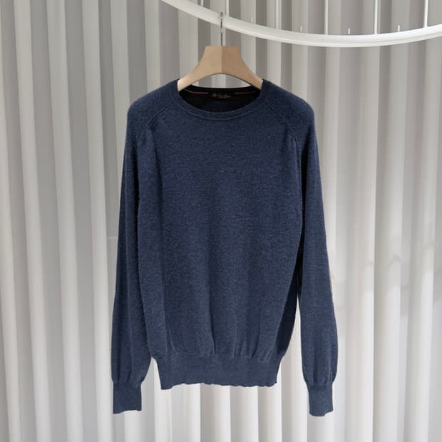 (A+/54) / 로로피아나 스웨이드 패치 캐시미어 니트 네이비