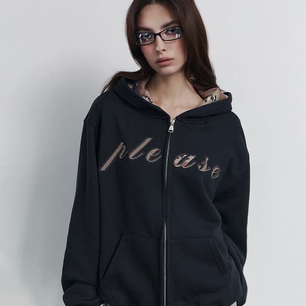 플리즈노팔로우 Bono patch Sweat Hoodie Zip Up