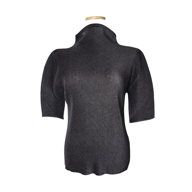 이세이 플리츠플리즈 그레이 하이넥 주름 반팔 상의 3