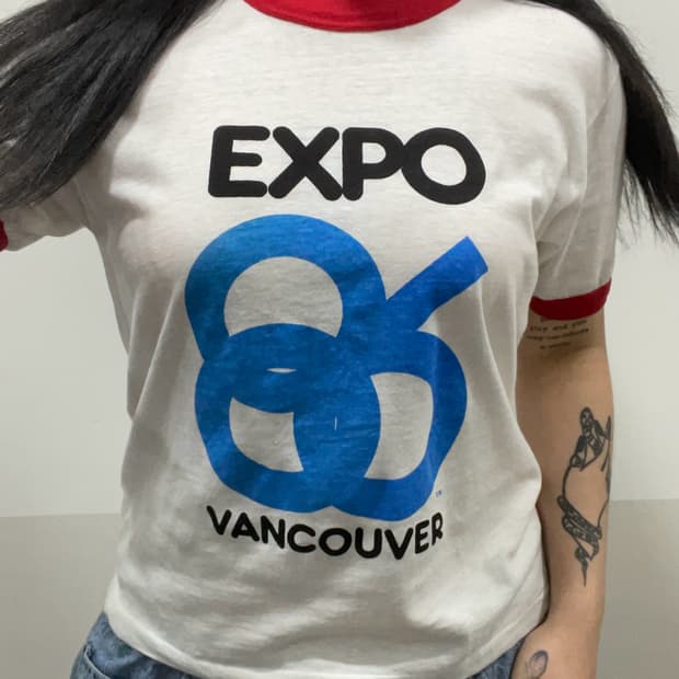 80s 밴쿠버 EXPO 86 링거 반팔 티셔츠