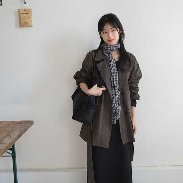 gingham check long scarf