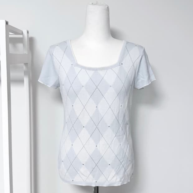 일본빈티지 민트 아가일 반팔 로걀탑