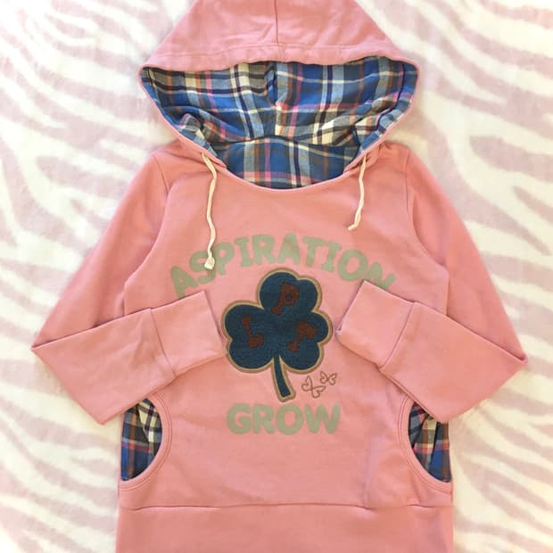 클로버패치 핑크블루 타탄체크 후드티 모리걸 갸루