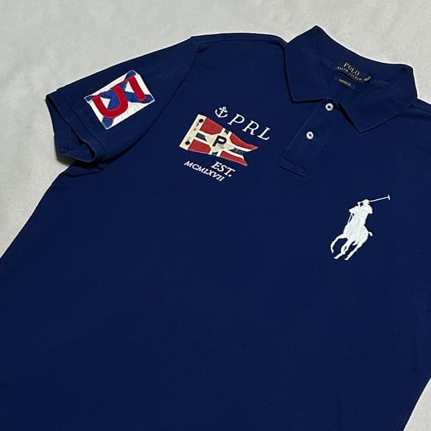 XL 폴로랄프로렌 빅포니 블루 카라 반팔 티셔츠