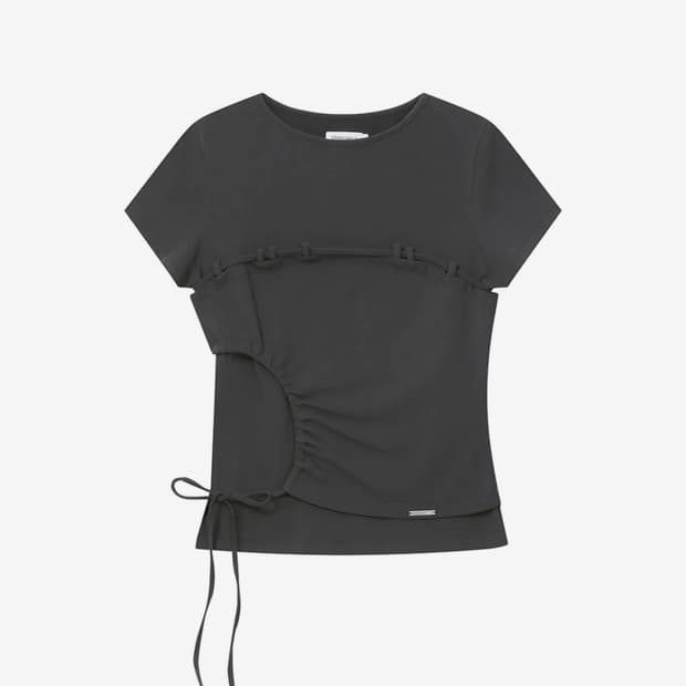 String shirring short sleeve CHARCOAL 1