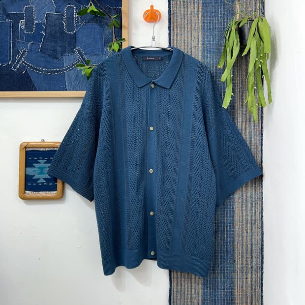 RAGEBLUE  Open Knit Half-Sleeve Shirt