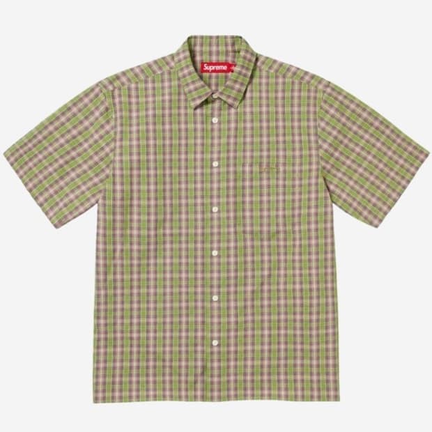 (XL) 슈프림 루즈핏 미니 플레이드 숏슬리브 셔츠 그린