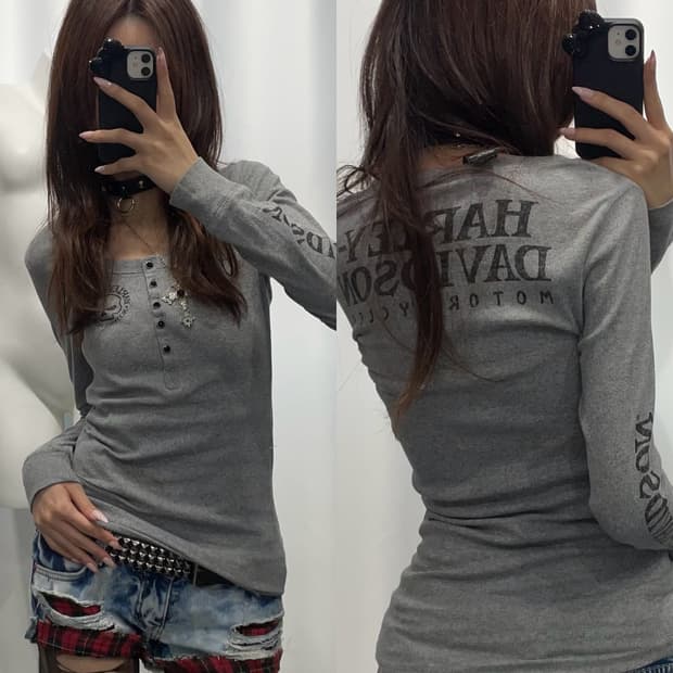 🎸Harley Davidson 그레이 프린팅 롱슬리브🎸