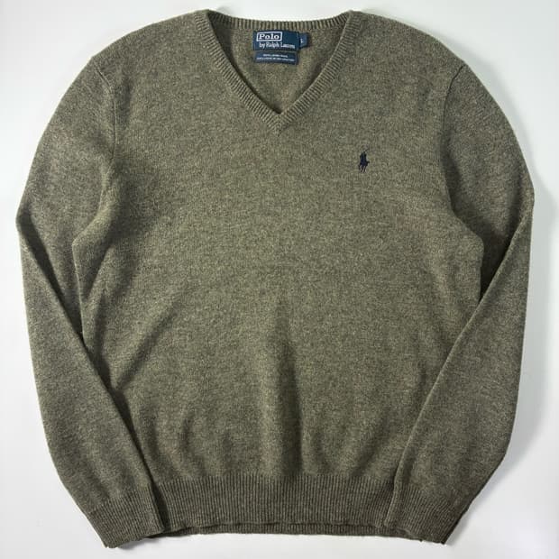 Polo  폴로 랄프로렌 자수 램스울 멜란지 브이넥 니트  