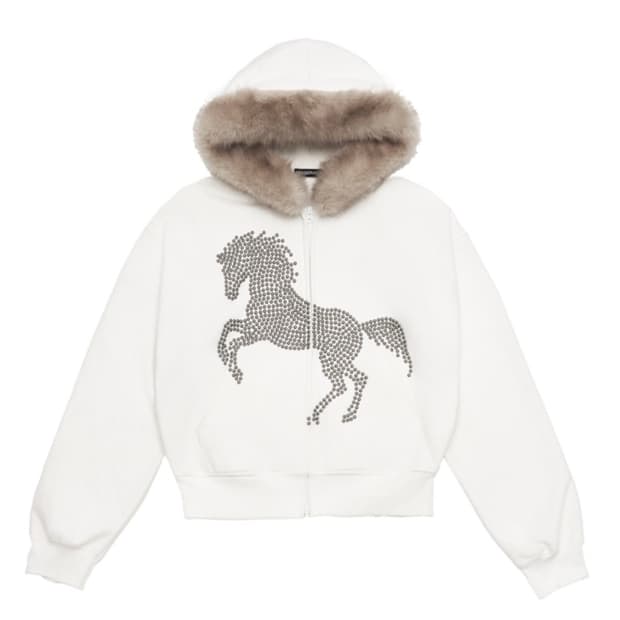 604서비스 스터드 후드집업 STUDDED FAUX FUR HOODIE