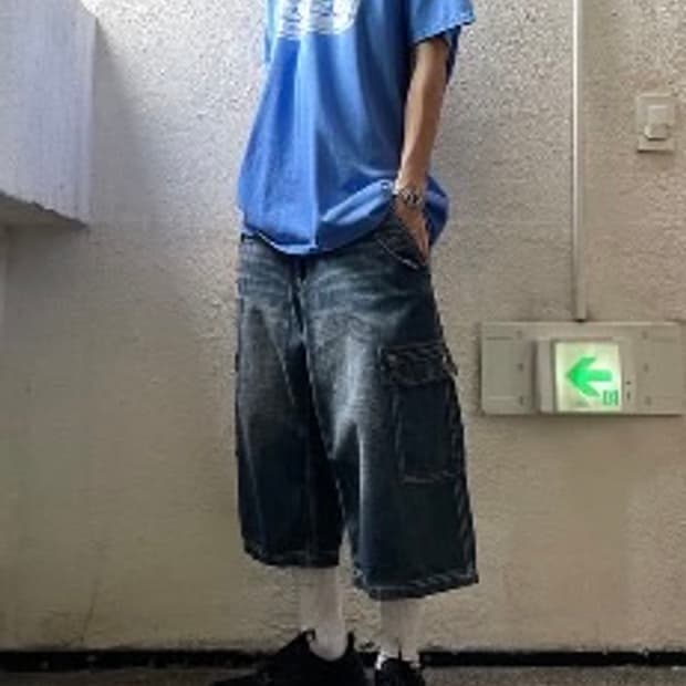 빈티지 데님 카고 버뮤다 팬츠