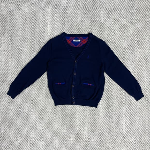 빈폴 키즈 네이비 체크 배색 가디건 130