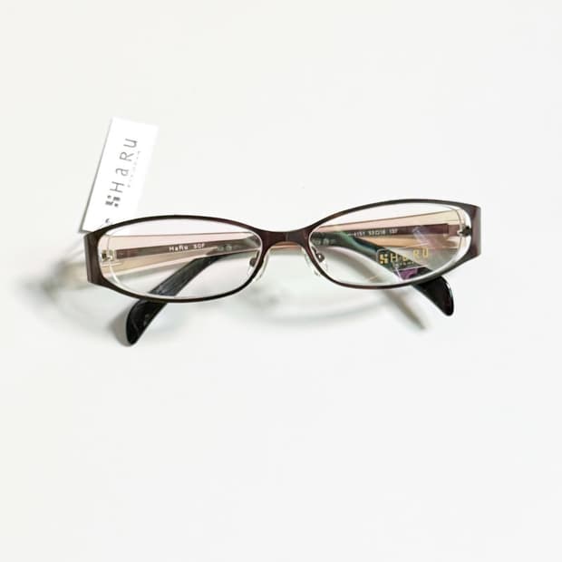 HARU 슬림 오벌 브라운 메탈 프레임 빈티지 안경