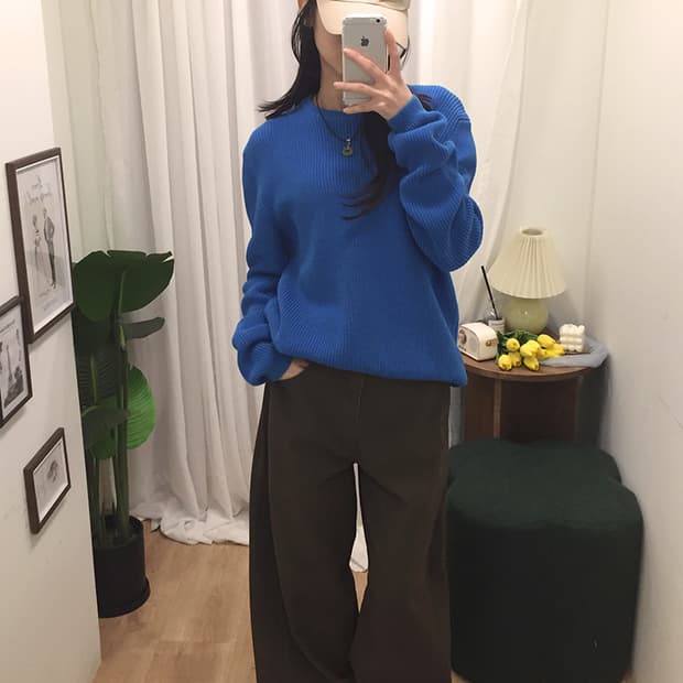 여성 자라 오버핏 라운드니트 100