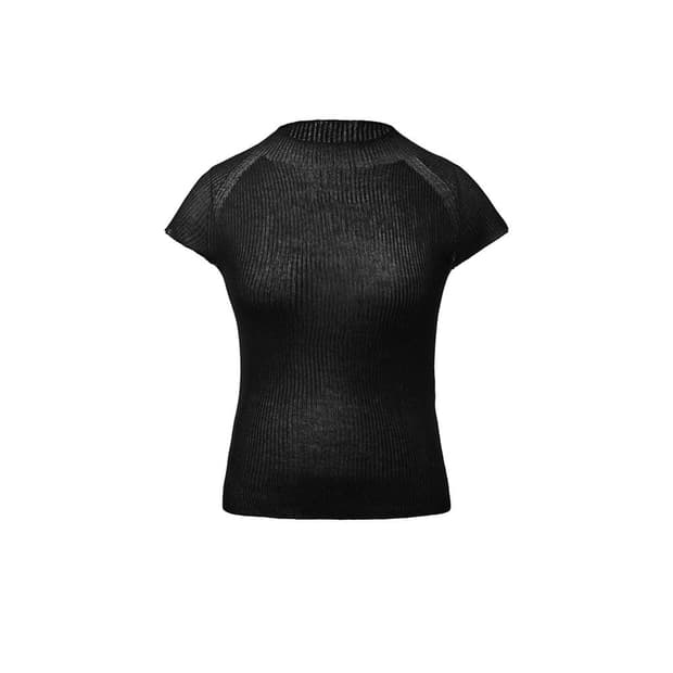 Wholegarment Cap Sleeve Knit Top, Black