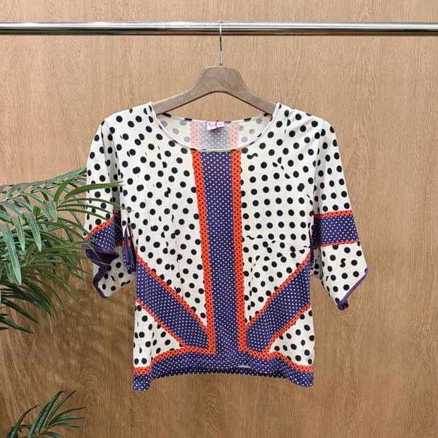 폴스미스 반팔 티셔츠 슬릿 슬리브 도트 패턴 라운드넥 디테일 베이지